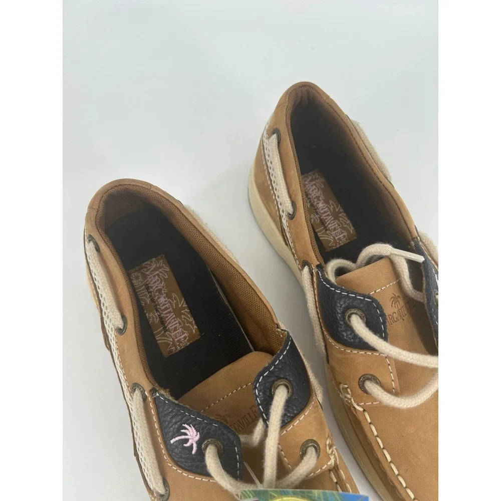 Margaritaville Martinique Leather Boat Shoes Tan Brown MG9019H Mens 8 Wms 9.5